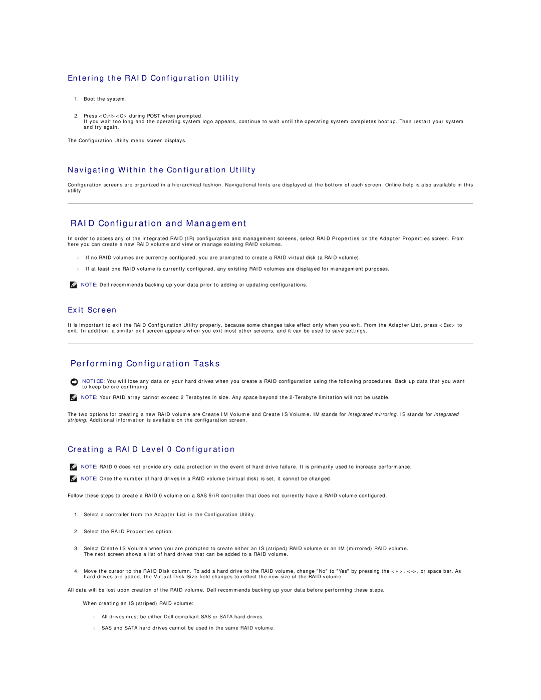 Dell 690 manual RAID Configuration and Management, Performing Configuration Tasks 