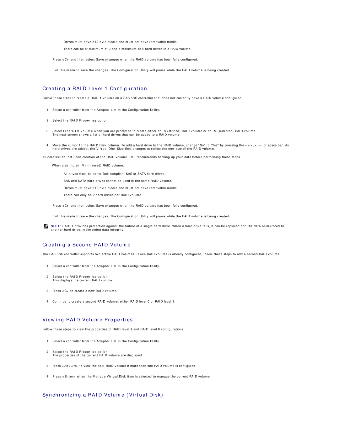 Dell 690 manual Creating a RAID Level 1 Configuration, Creating a Second RAID Volume, Viewing RAID Volume Properties 