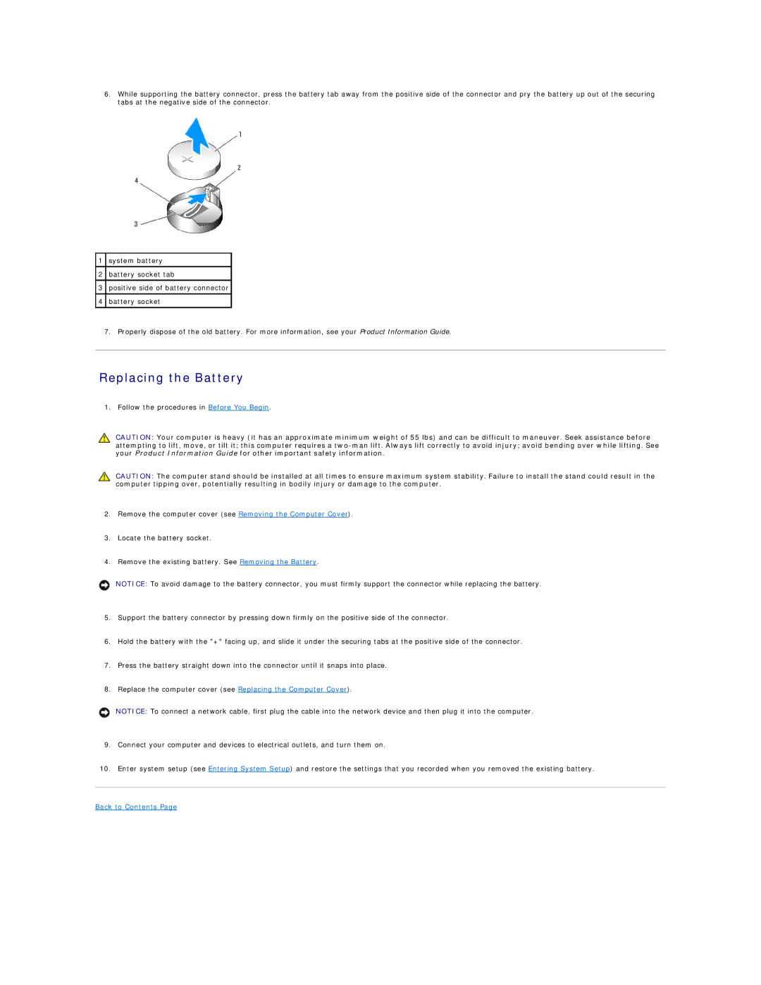 Dell 690 manual Replacing the Battery 