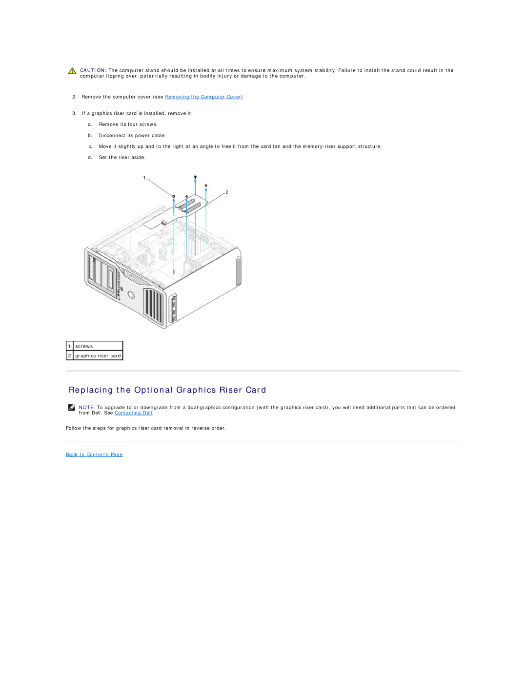 Dell 690 manual Replacing the Optional Graphics Riser Card 