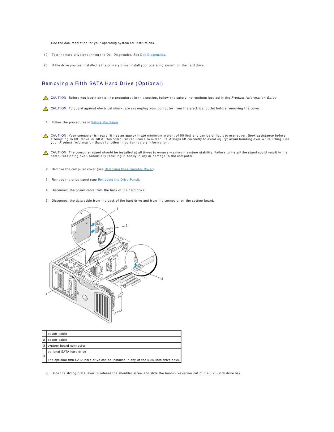 Dell 690 manual Removing a Fifth Sata Hard Drive Optional 