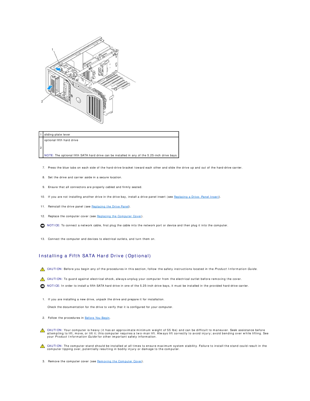 Dell 690 manual Installing a Fifth Sata Hard Drive Optional 