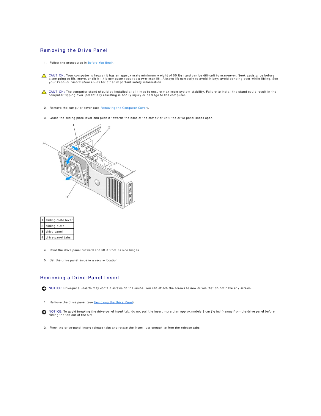 Dell 690 manual Removing the Drive Panel, Removing a Drive-Panel Insert 