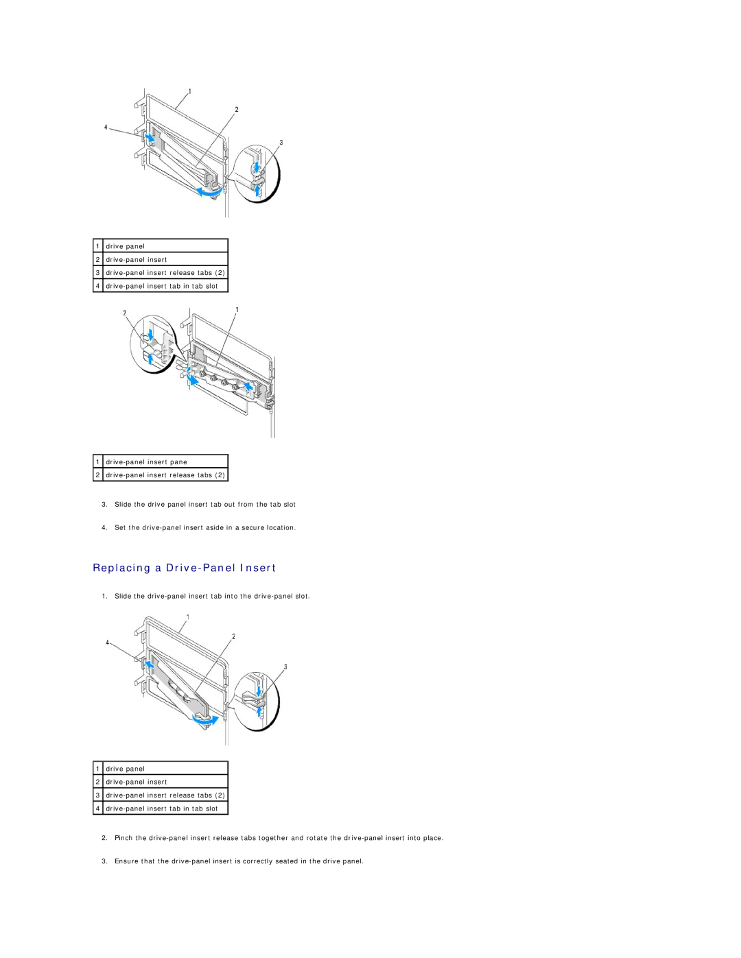 Dell 690 manual Replacing a Drive-Panel Insert 