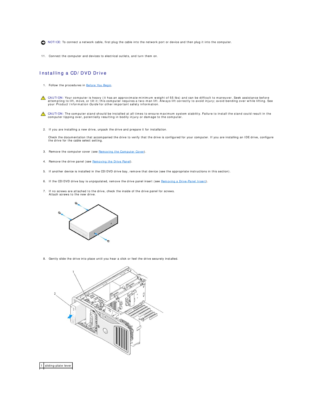 Dell 690 manual Installing a CD/DVD Drive 