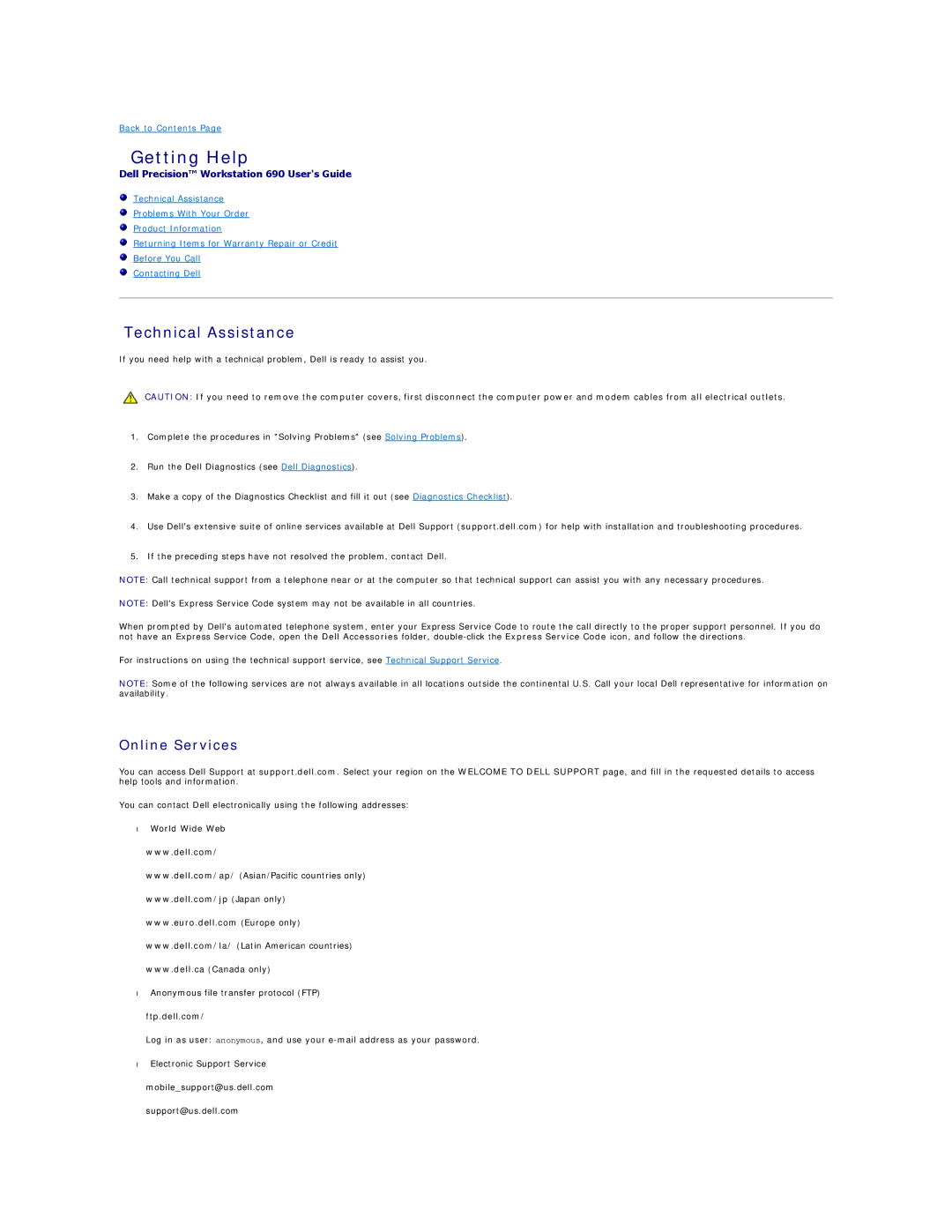 Dell 690 manual Getting Help, Technical Assistance, Online Services, Ftp.dell.com 