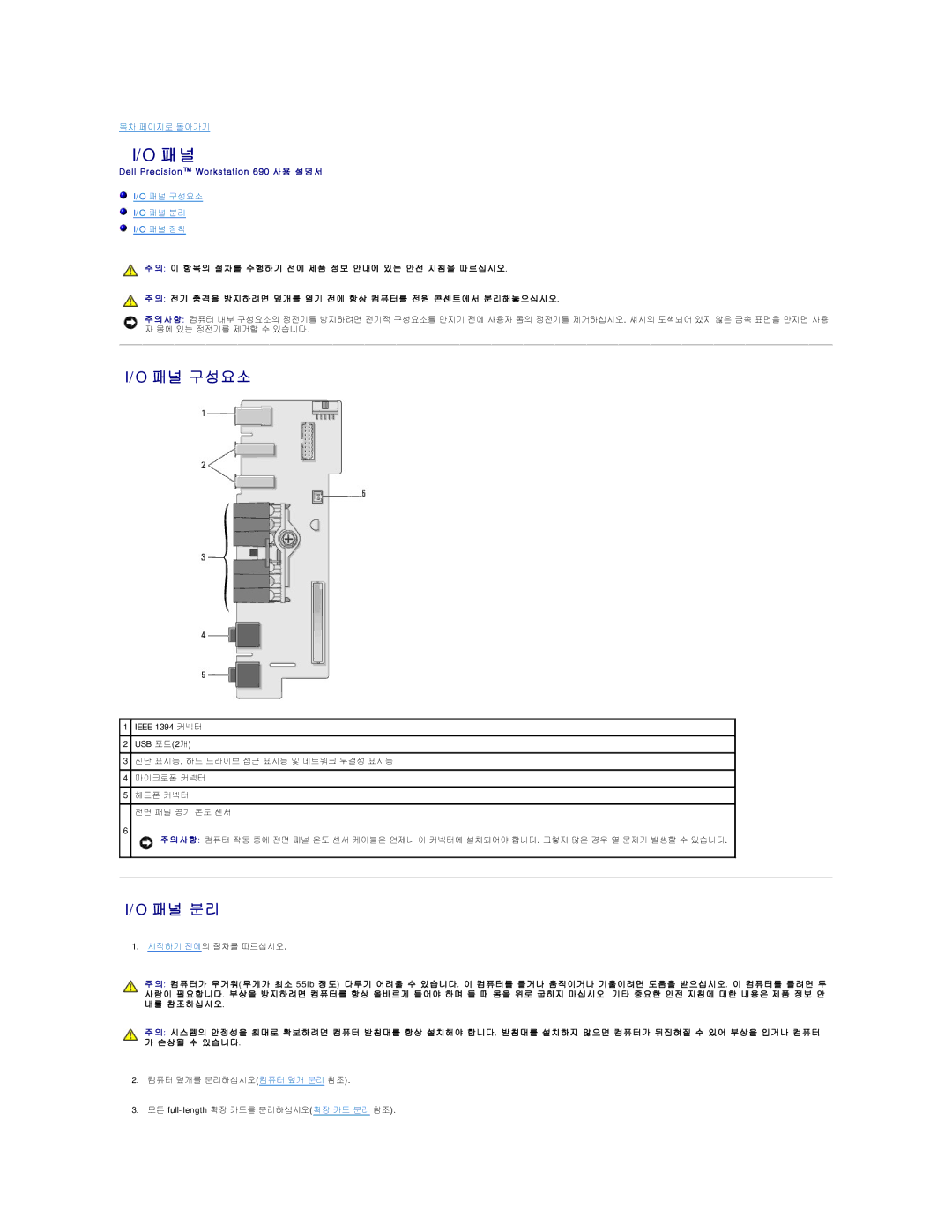 Dell 690 manual 패널 구성요소, 패널 분리 