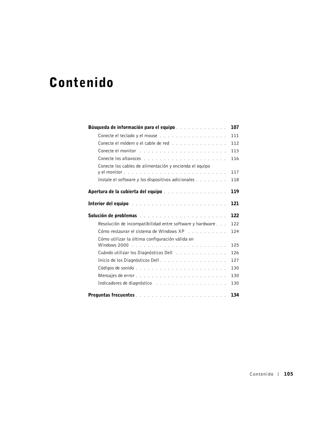 Dell 6T341 Búsqueda de información para el equipo 107, 111, Conecte el módem o el cable de red 112, 113, 116, 117, 121 