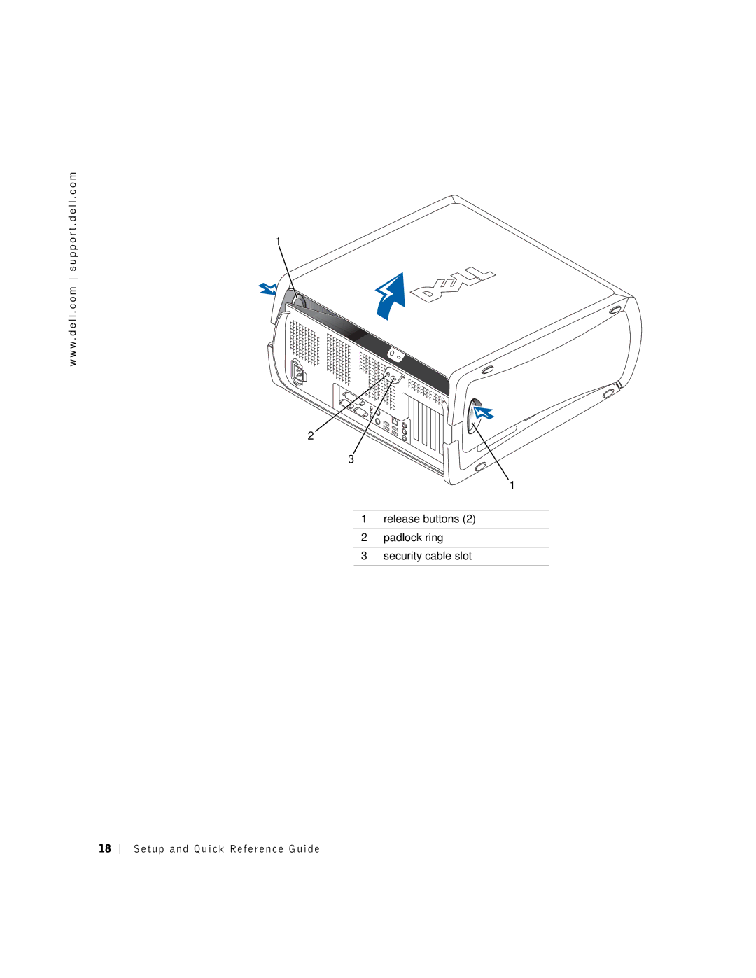 Dell 6T341 manual Release buttons Padlock ring Security cable slot 
