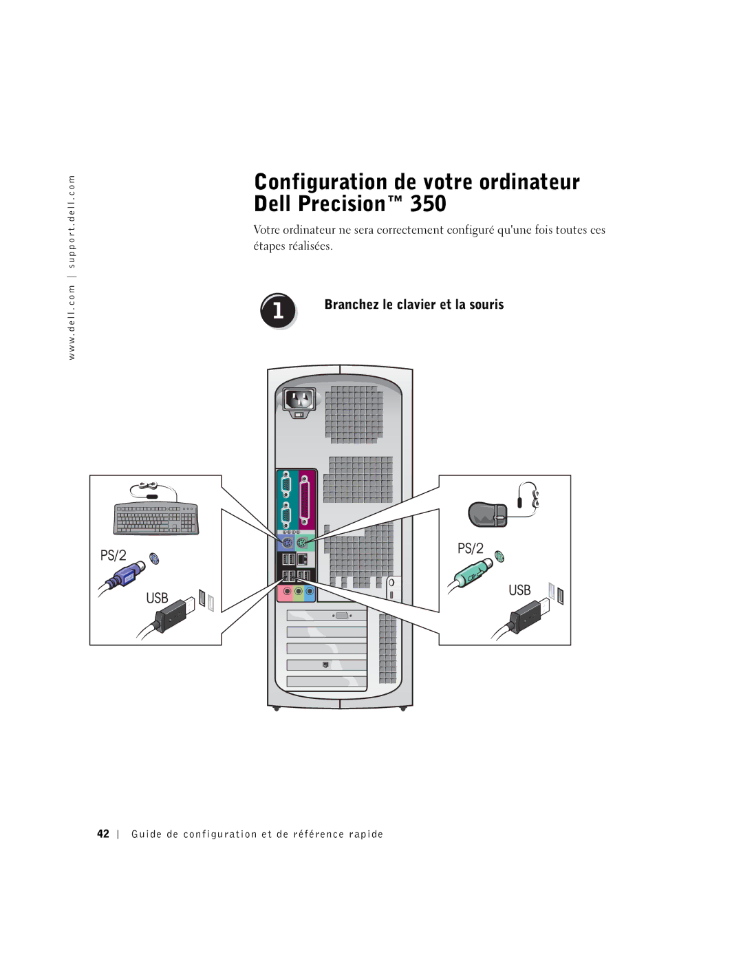 Dell 6T341 manual Configuration de votre ordinateur Dell Precision, Branchez le clavier et la souris 