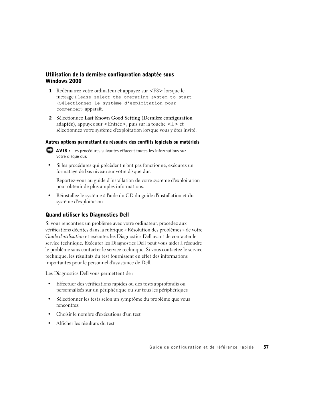 Dell 6T341 manual Quand utiliser les Diagnostics Dell 