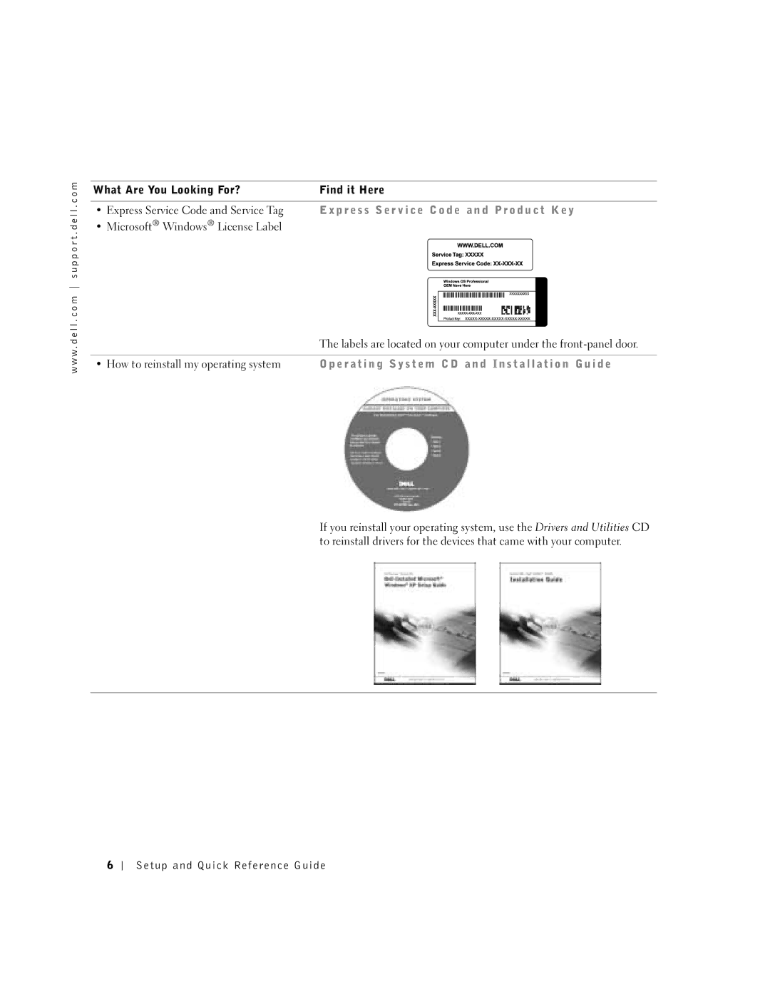 Dell 6T341 manual P r e s s S e r v i c e code a n d P r o d u c t Ke y, Microsoft Windows License Label 