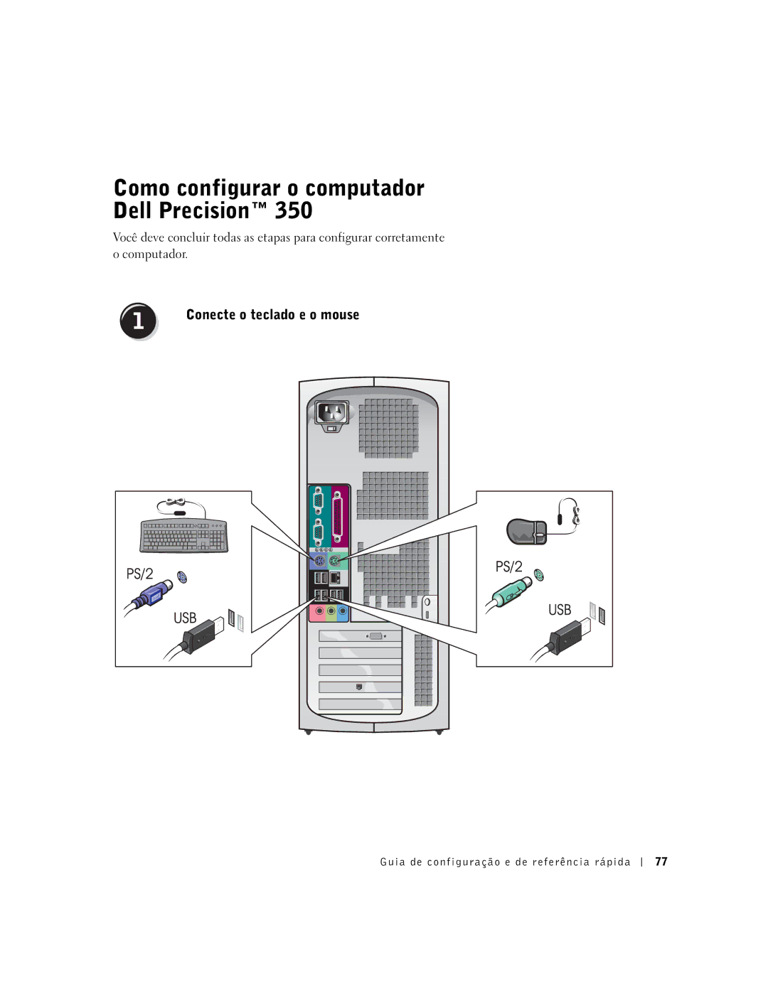 Dell 6T341 manual Como configurar o computador Dell Precision, Conecte o teclado e o mouse 