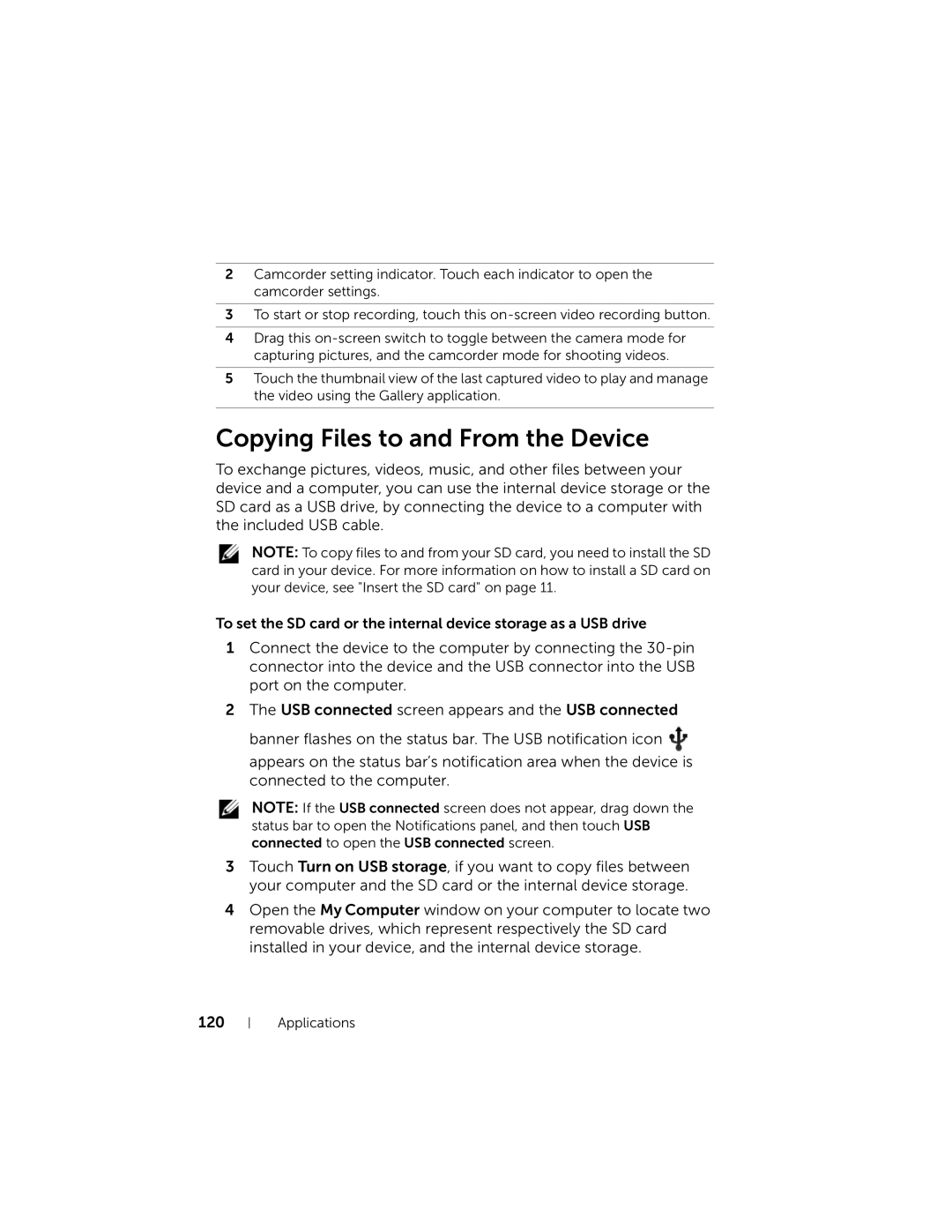 Dell 7 user manual Copying Files to and From the Device 