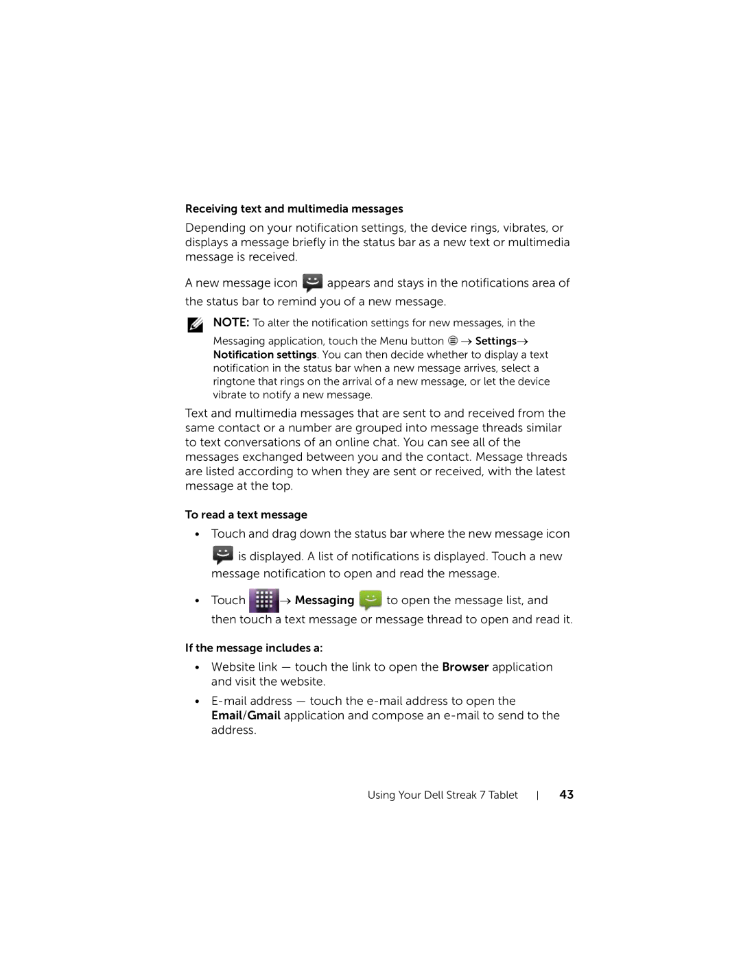 Dell user manual Using Your Dell Streak 7 Tablet 