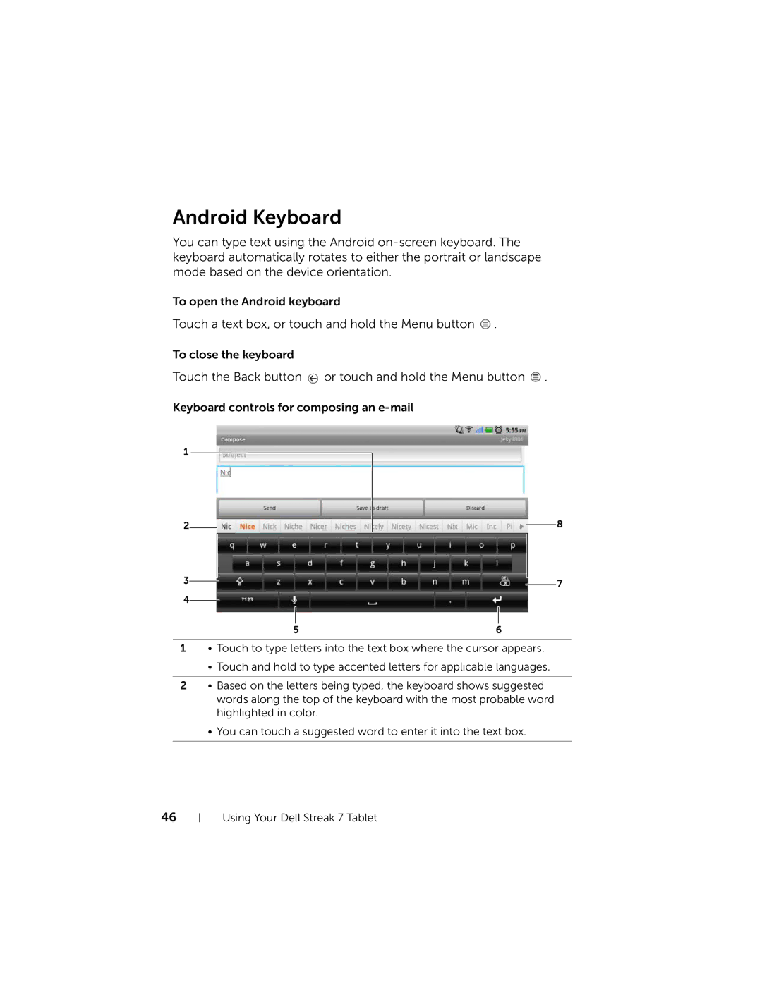 Dell 7 user manual Android Keyboard 