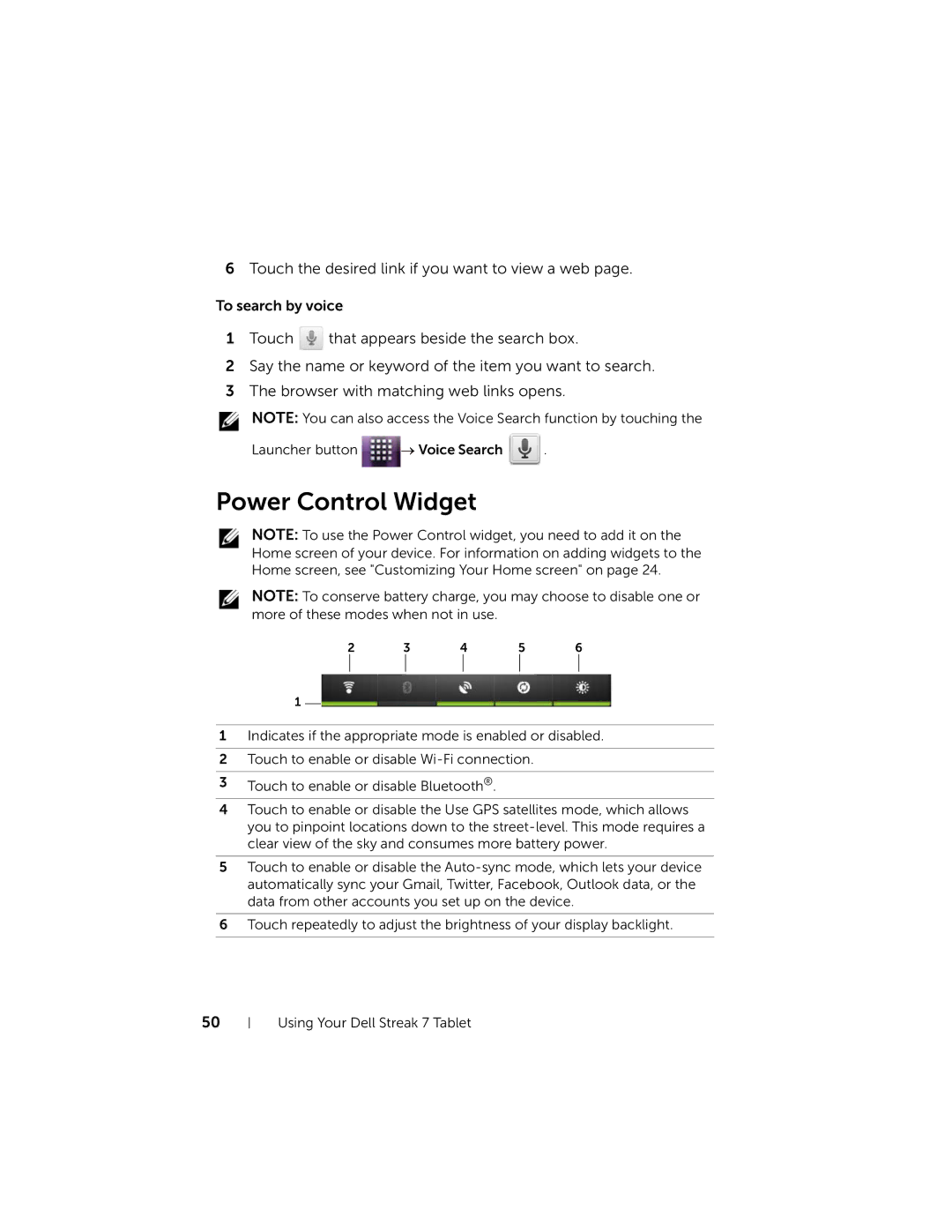 Dell 7 user manual Power Control Widget 