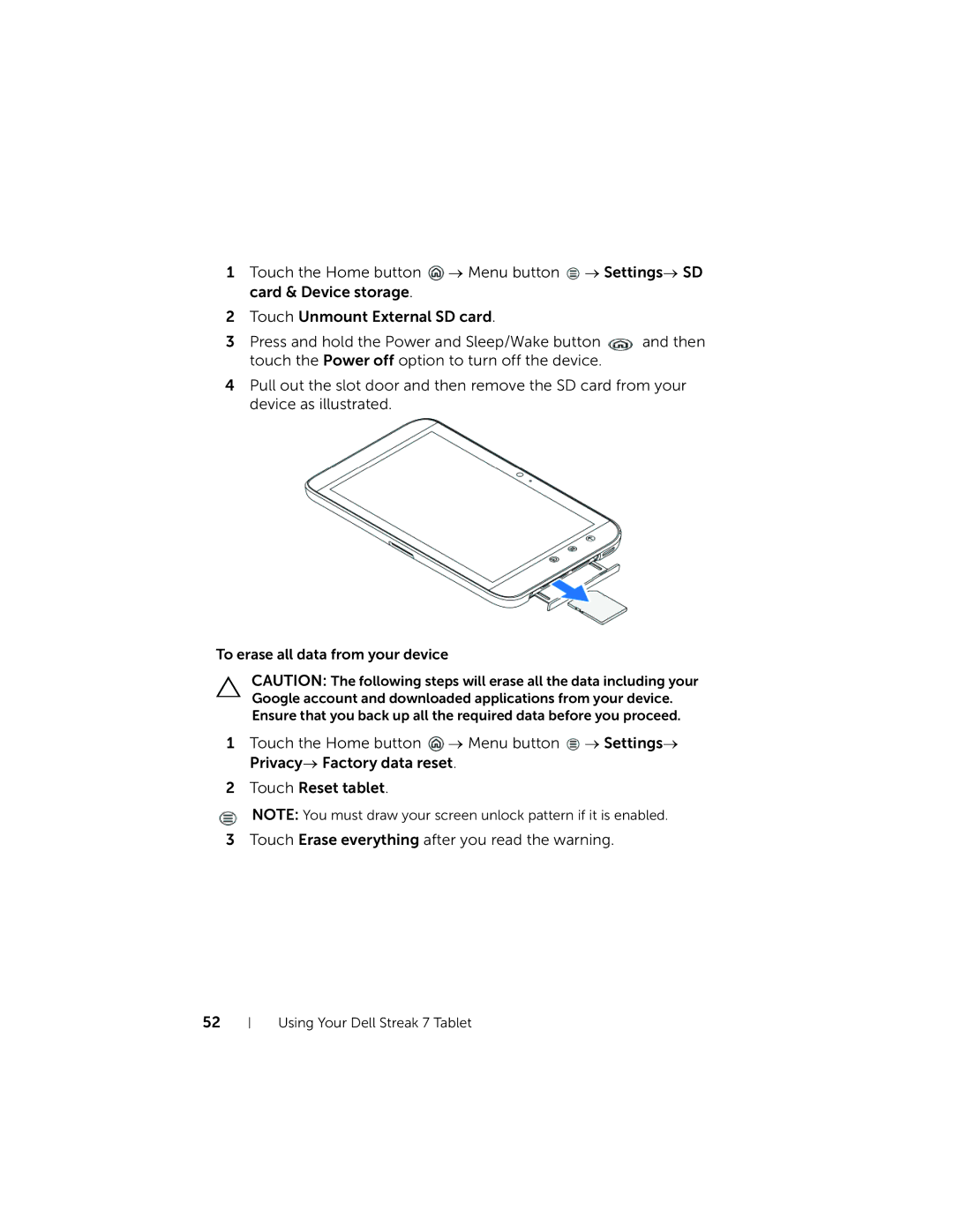 Dell user manual Using Your Dell Streak 7 Tablet 