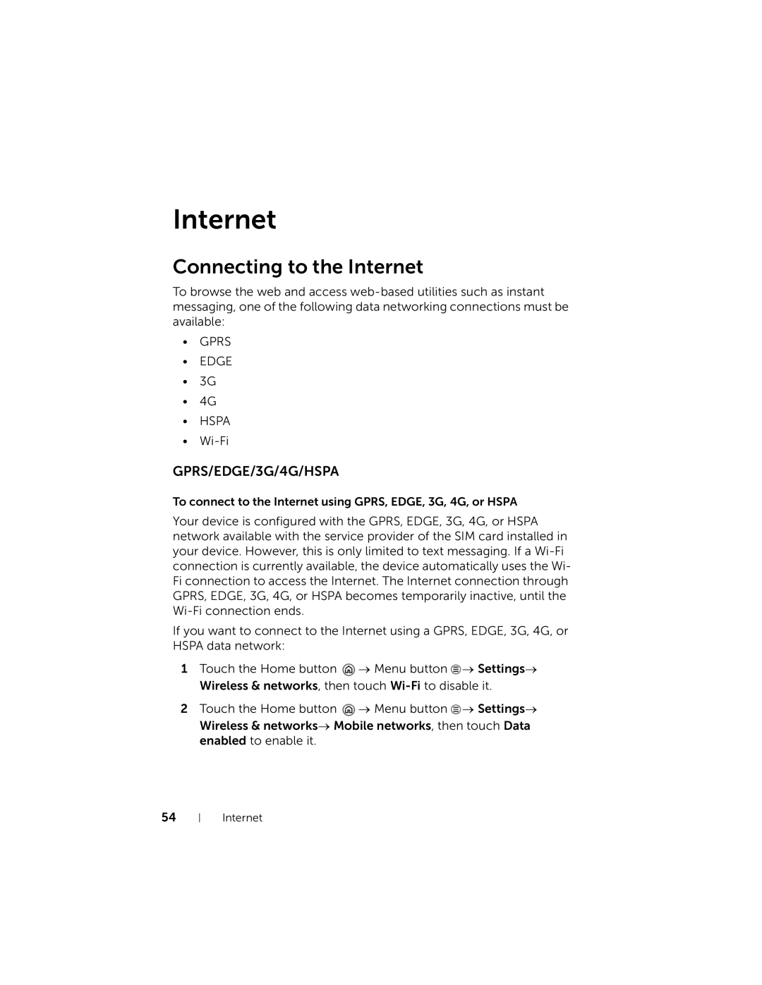 Dell 7 user manual Connecting to the Internet, Wi-Fi 