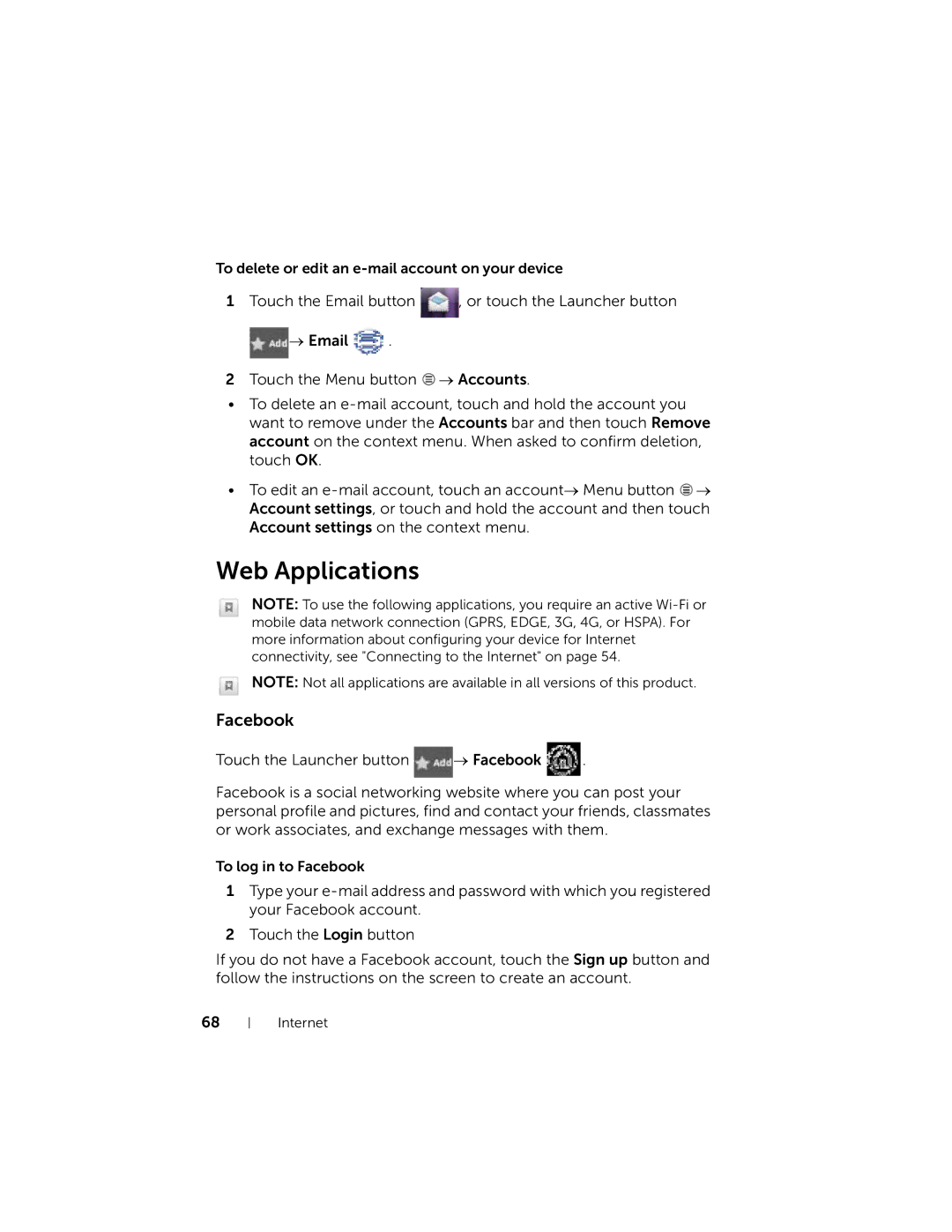 Dell 7 user manual Web Applications, Facebook 