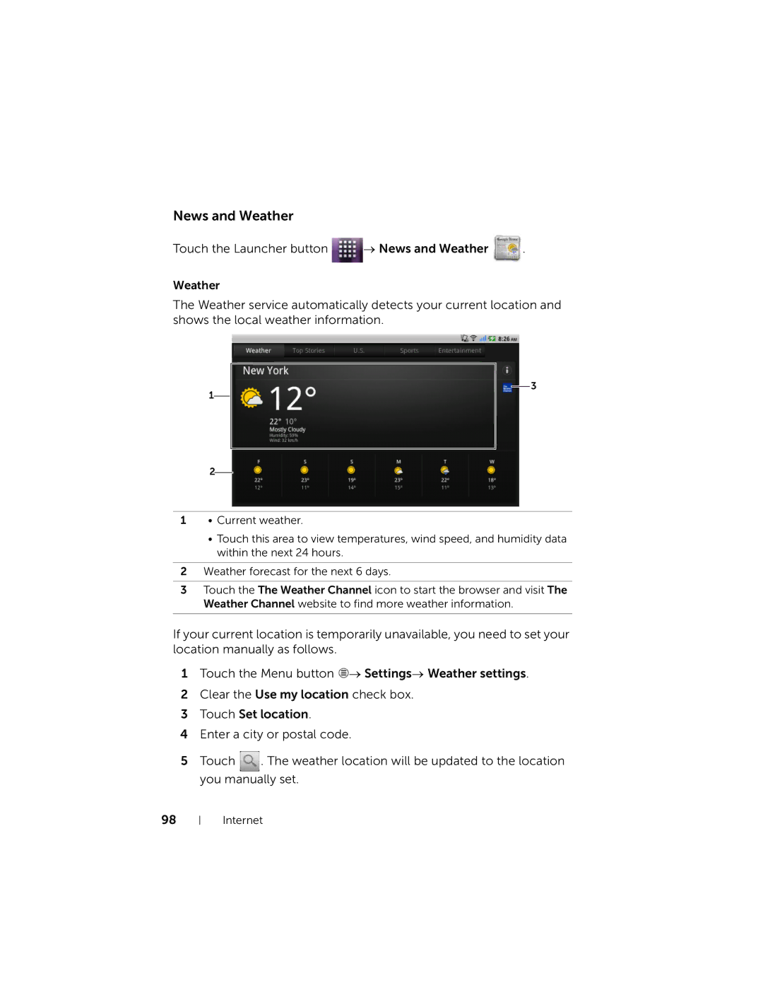 Dell 7 user manual News and Weather 