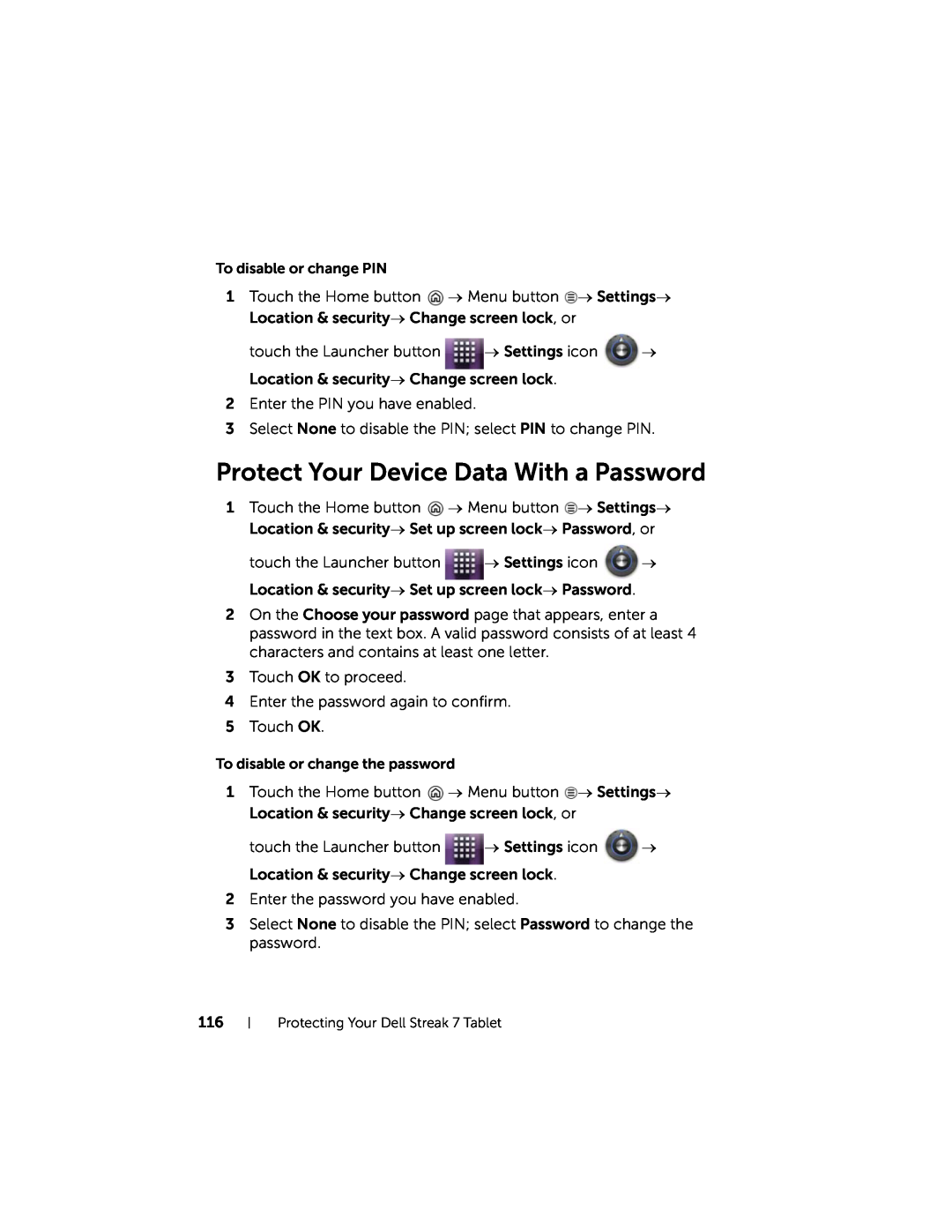 Dell 7 user manual Protect Your Device Data With a Password 