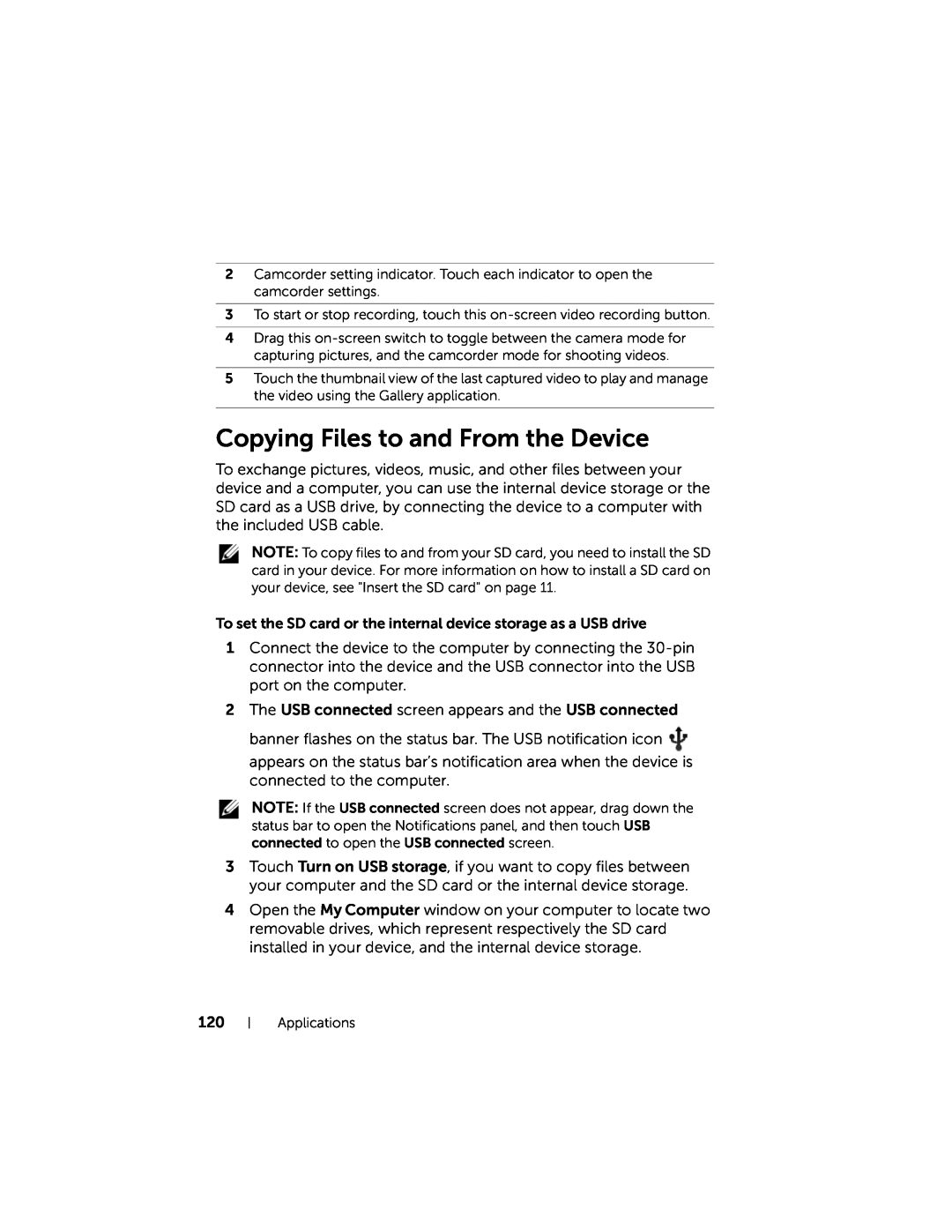 Dell 7 user manual Copying Files to and From the Device 