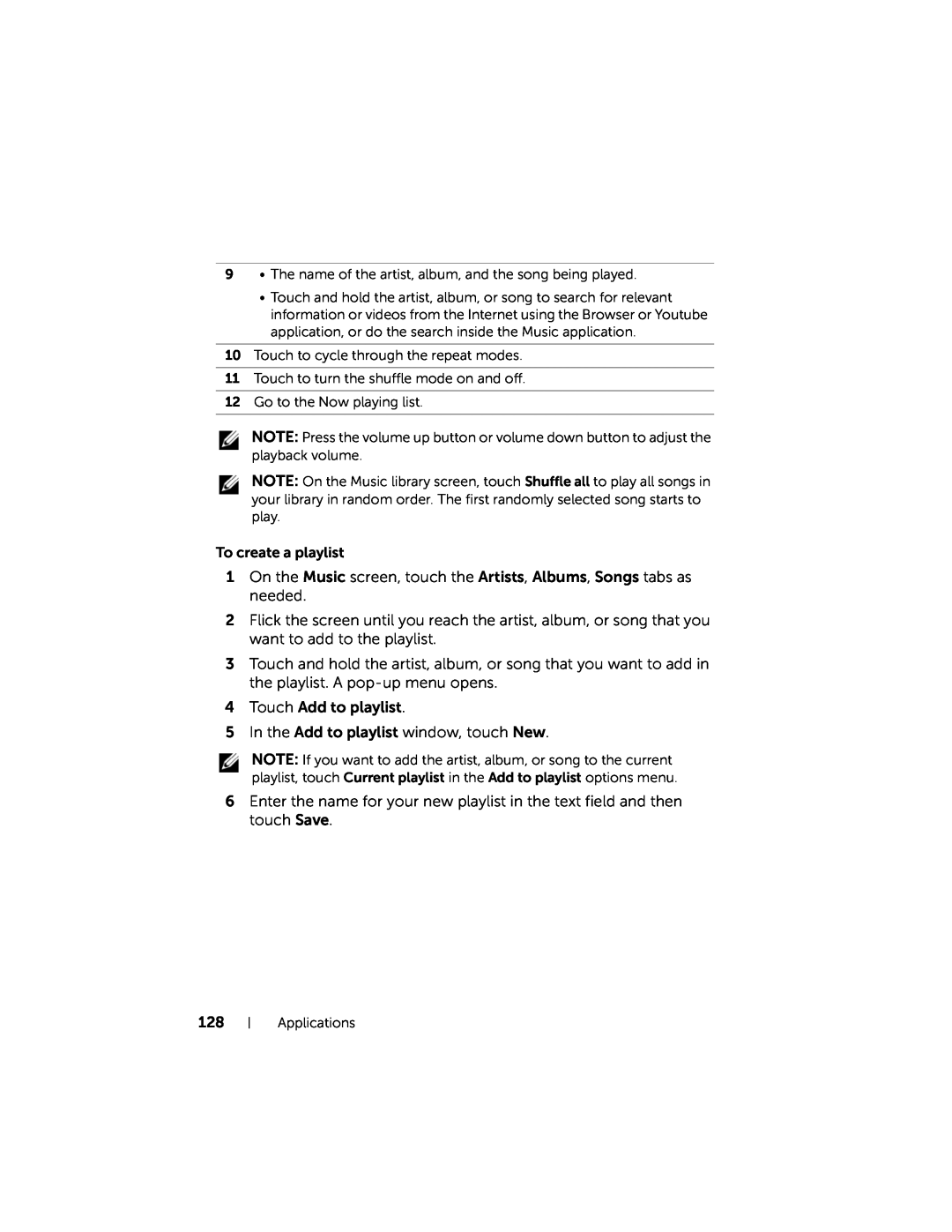 Dell 7 user manual To create a playlist 