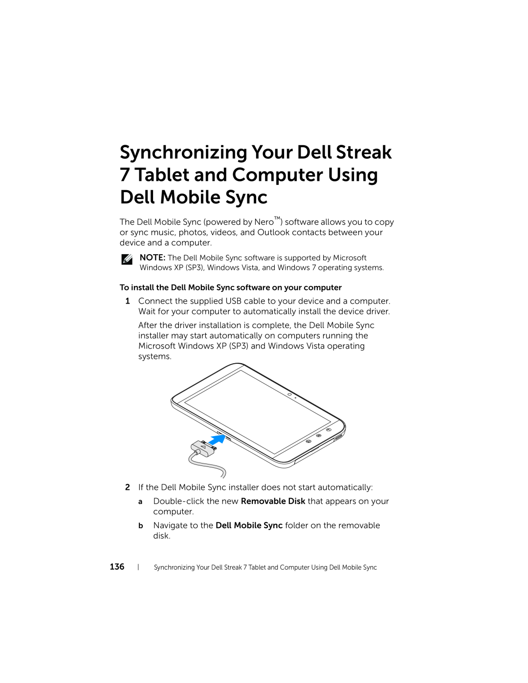 Dell user manual Synchronizing Your Dell Streak 7 Tablet and Computer Using, Dell Mobile Sync 