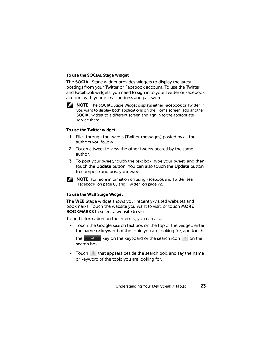 Dell 7 user manual To use the SOCIAL Stage Widget 