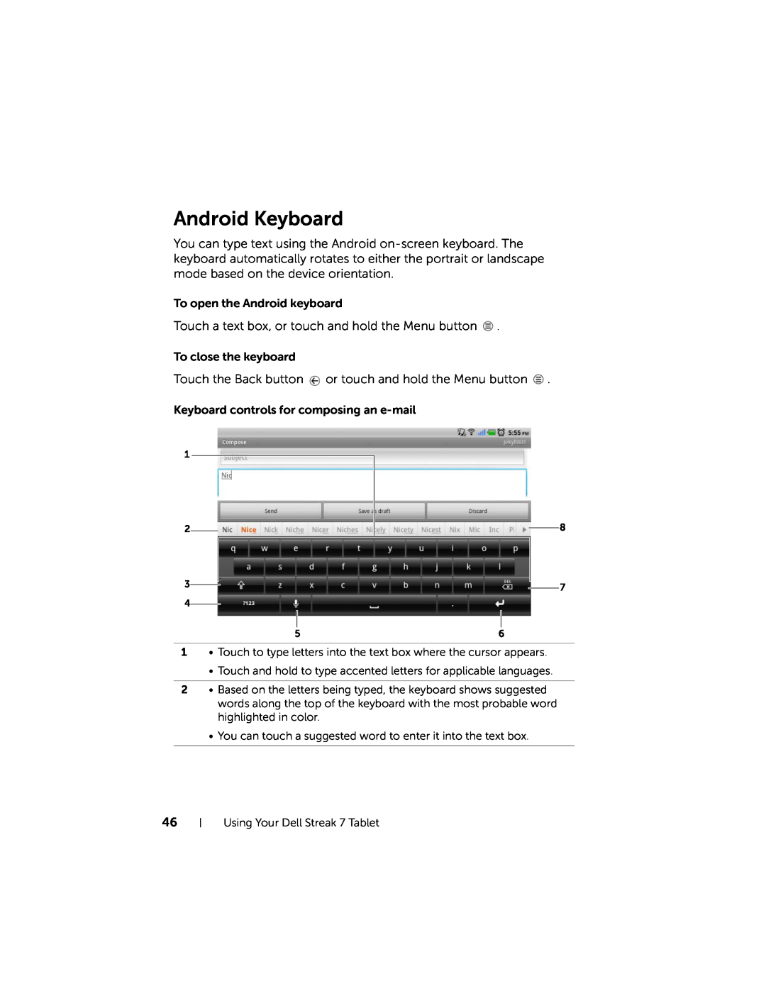 Dell 7 user manual Android Keyboard 