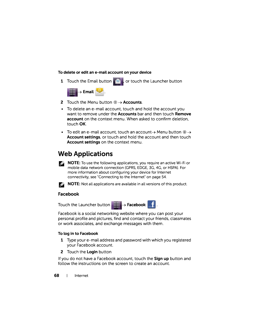 Dell 7 user manual Web Applications, Facebook 