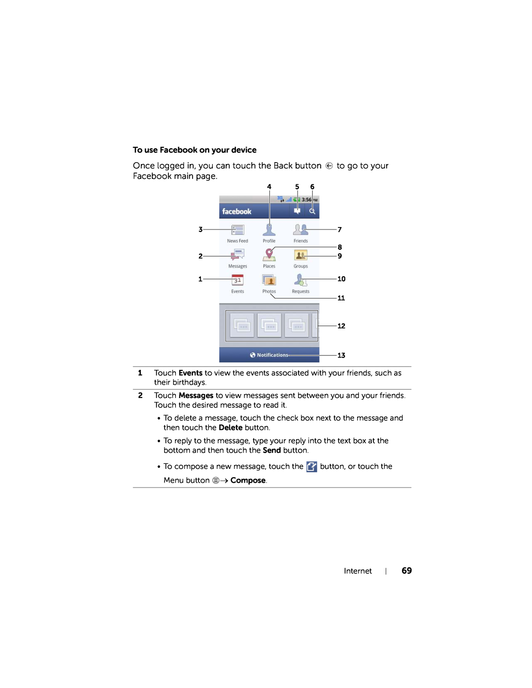 Dell 7 user manual To use Facebook on your device 