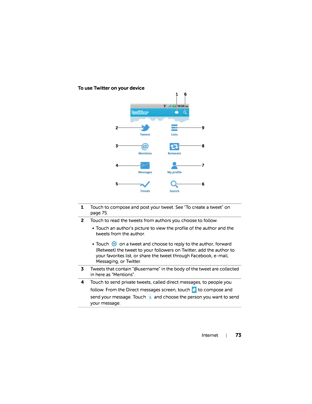 Dell 7 user manual To use Twitter on your device 