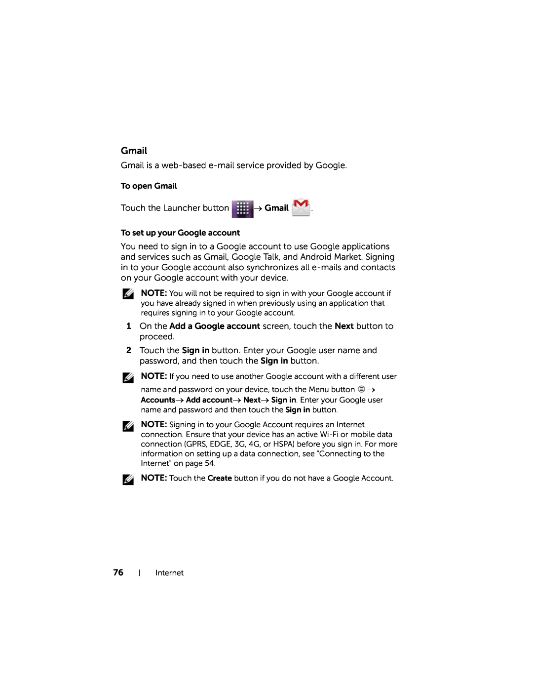 Dell 7 user manual Gmail 