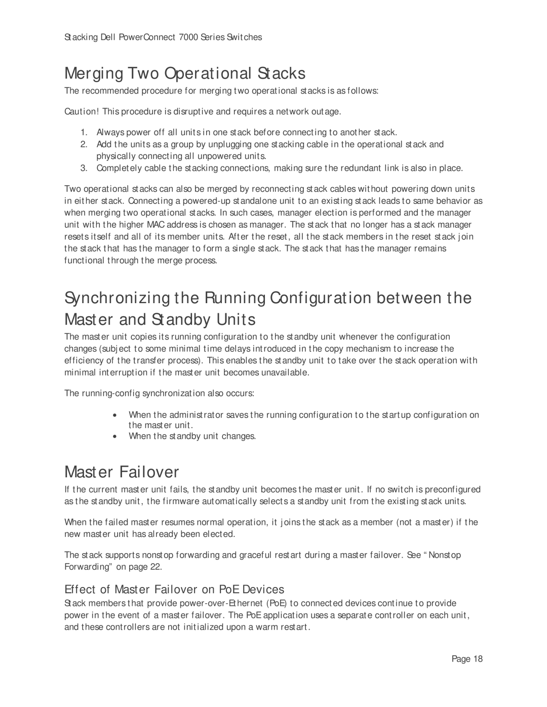 Dell 7000 Series manual Merging Two Operational Stacks, Effect of Master Failover on PoE Devices 