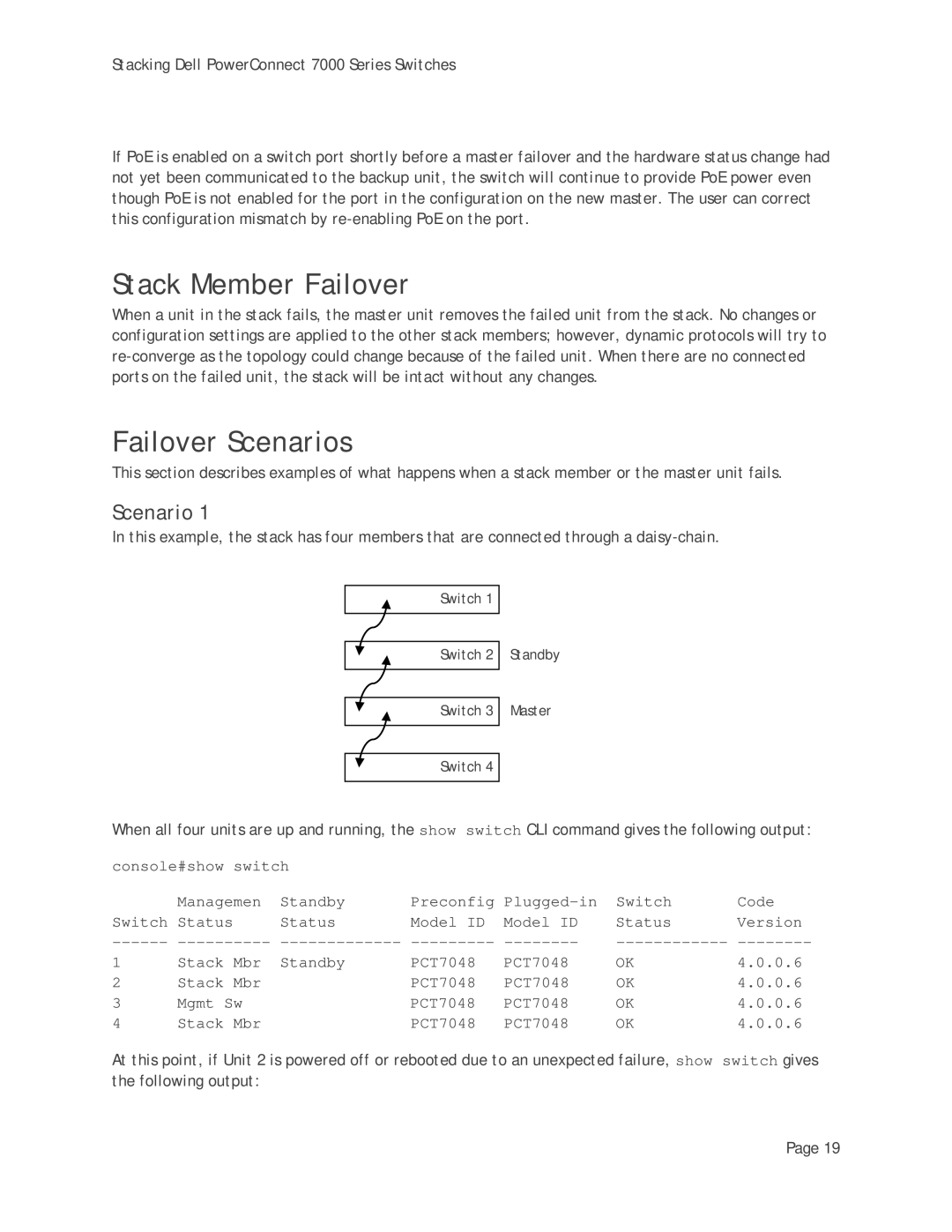 Dell 7000 Series manual Stack Member Failover, Failover Scenarios 