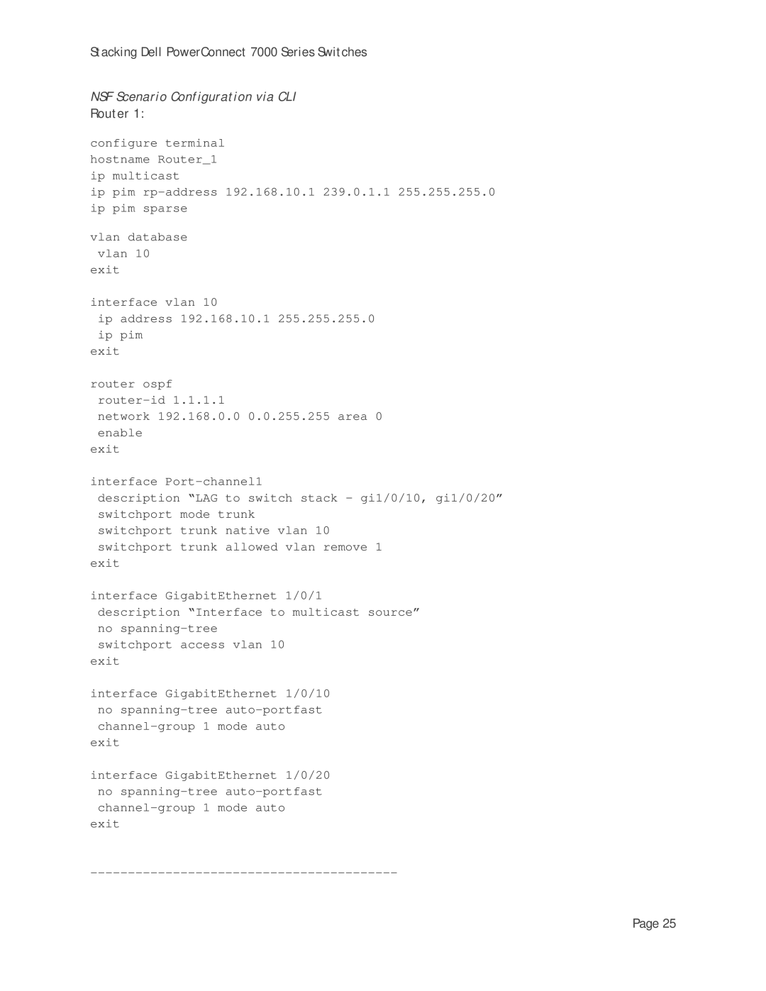 Dell 7000 Series manual NSF Scenario Configuration via CLI, Router 