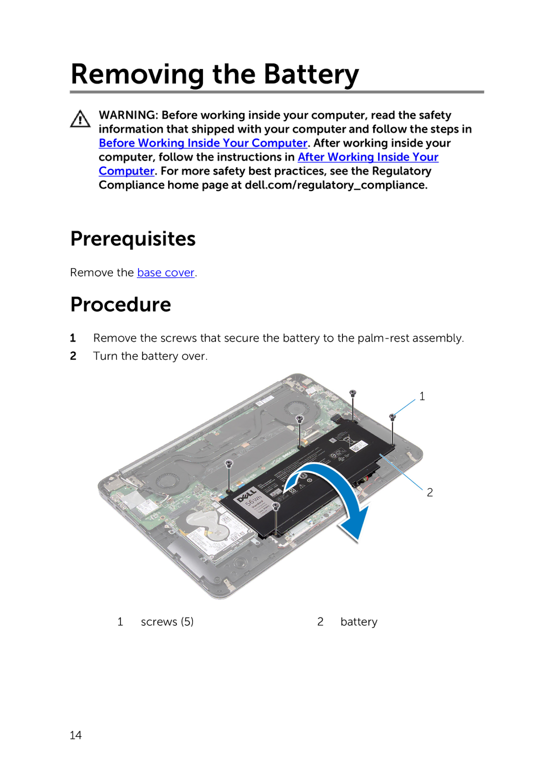 Dell 7000 service manual Removing the Battery 