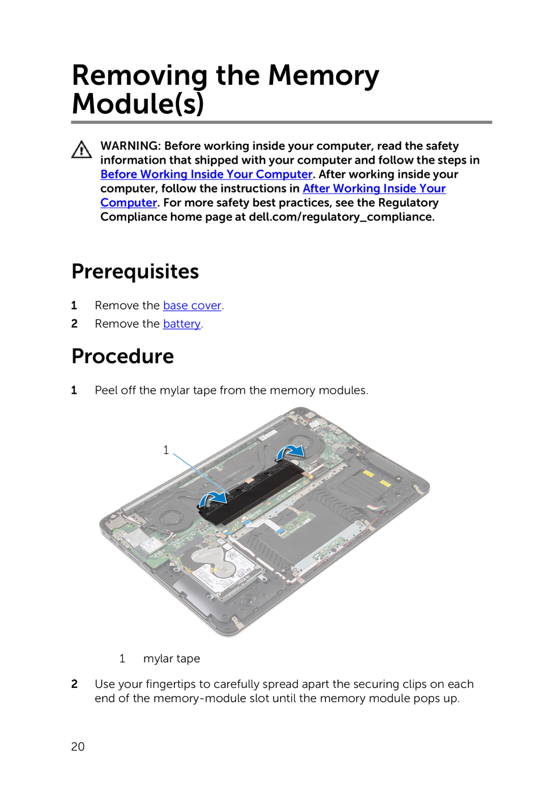 Dell 7000 service manual Removing the Memory Modules 