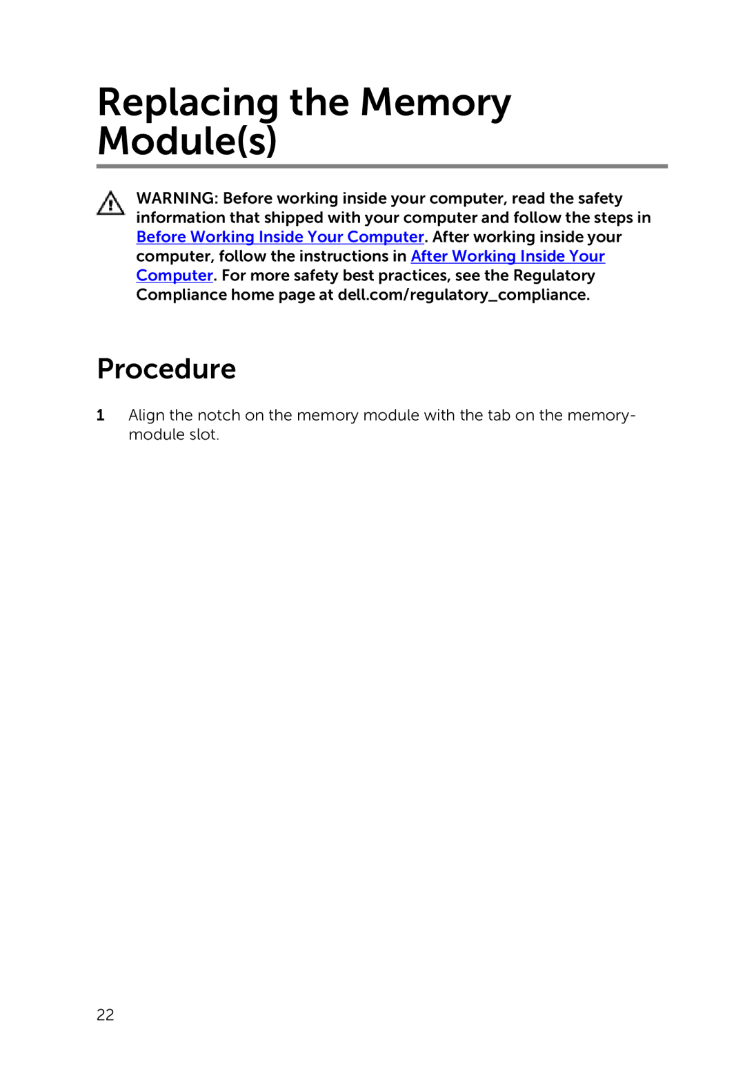 Dell 7000 service manual Replacing the Memory Modules 