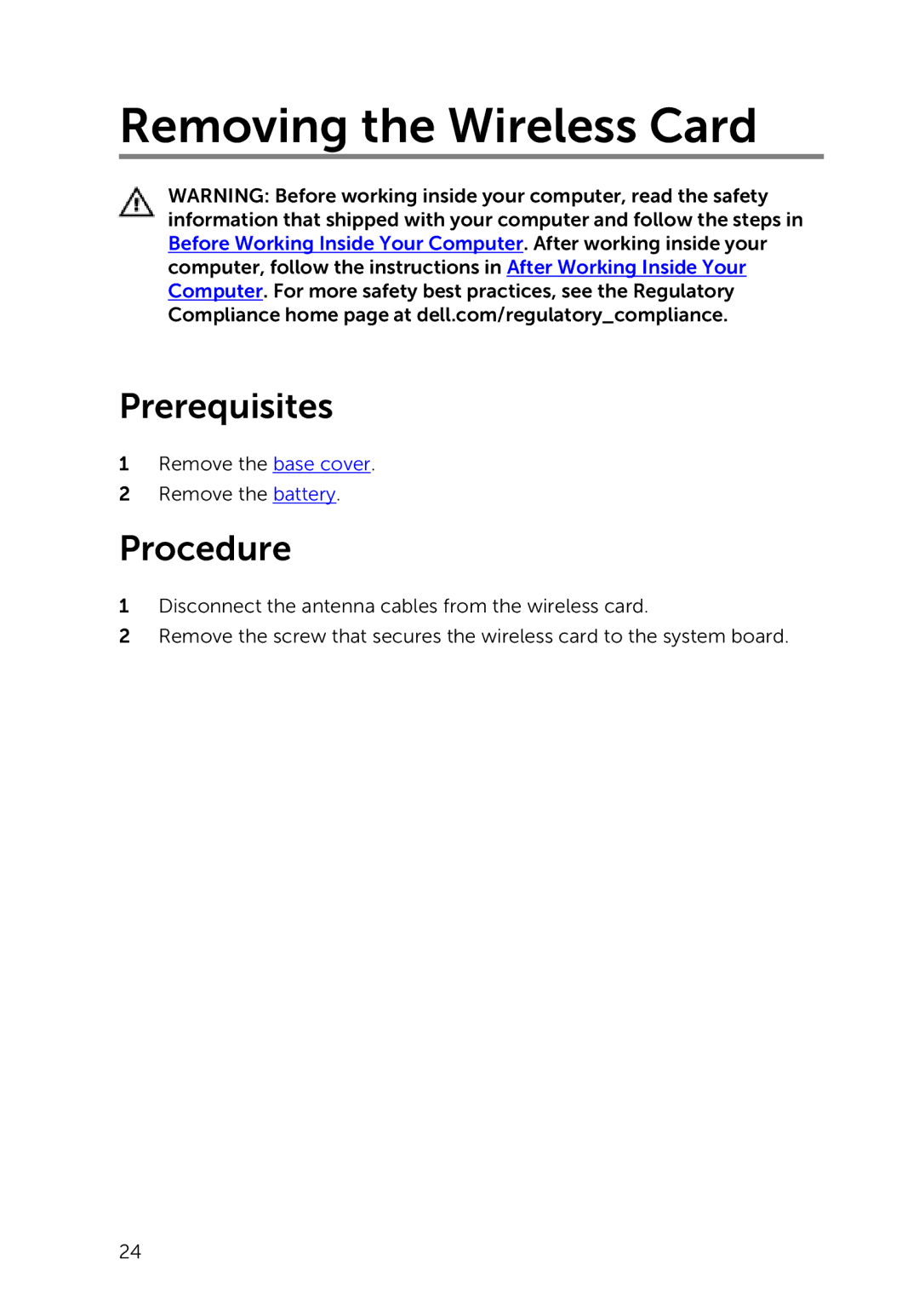 Dell 7000 service manual Removing the Wireless Card 