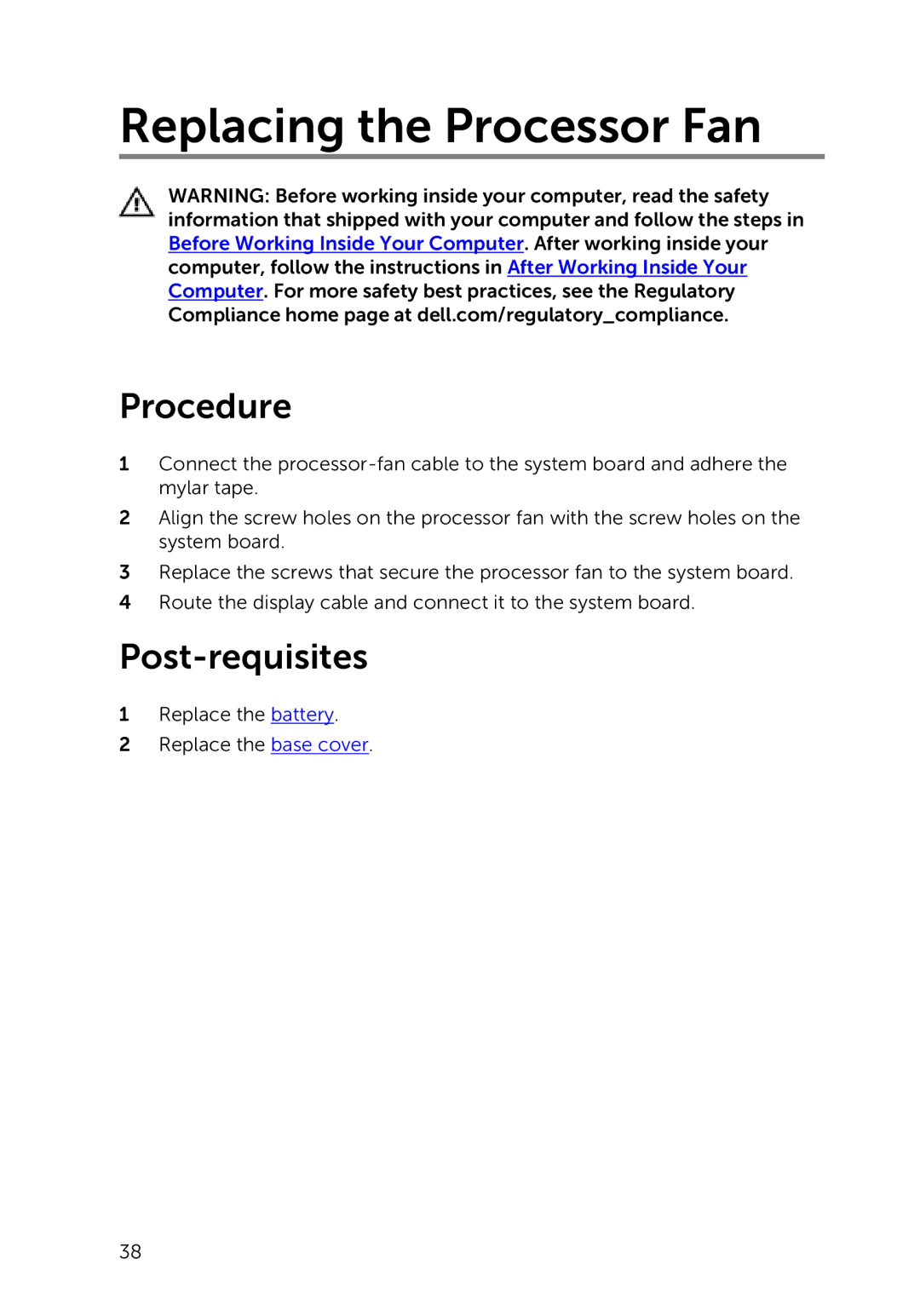 Dell 7000 service manual Replacing the Processor Fan 