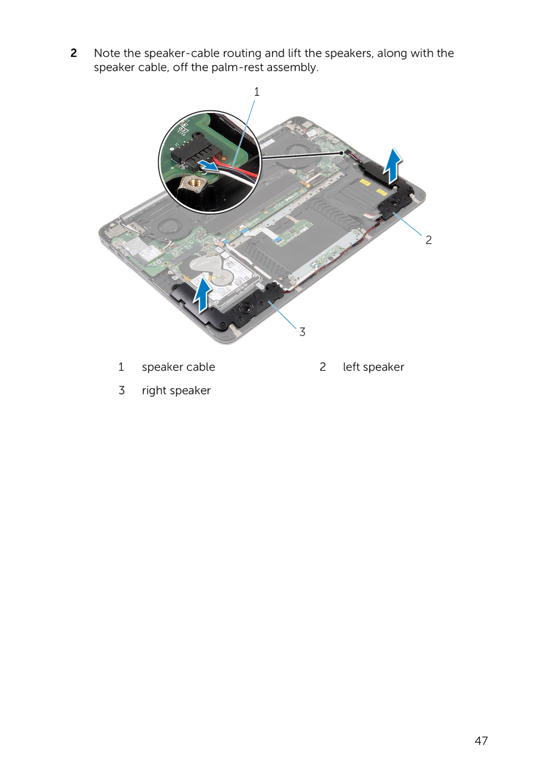 Dell 7000 service manual Speaker cable Left speaker Right speaker 