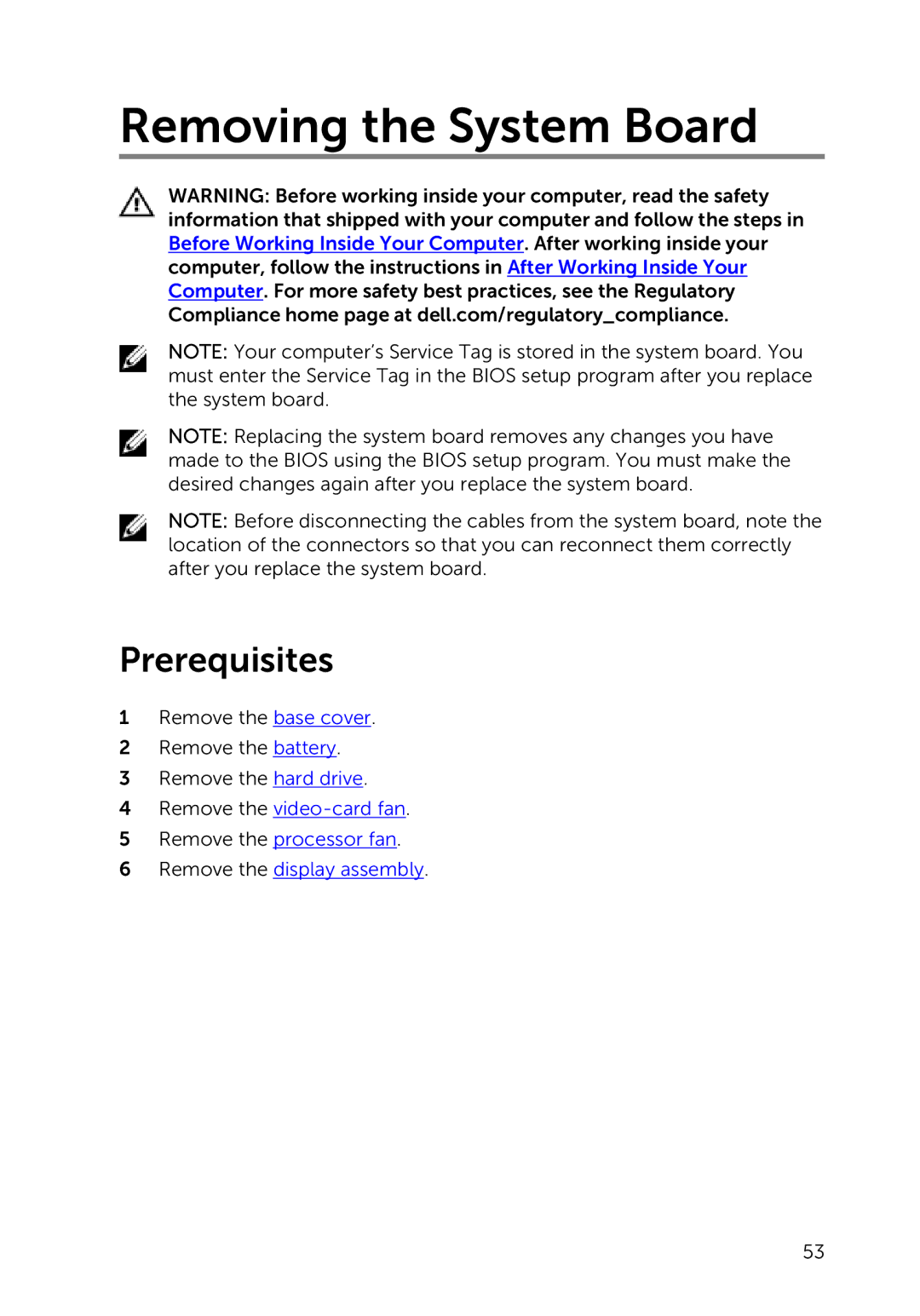 Dell 7000 service manual Removing the System Board 