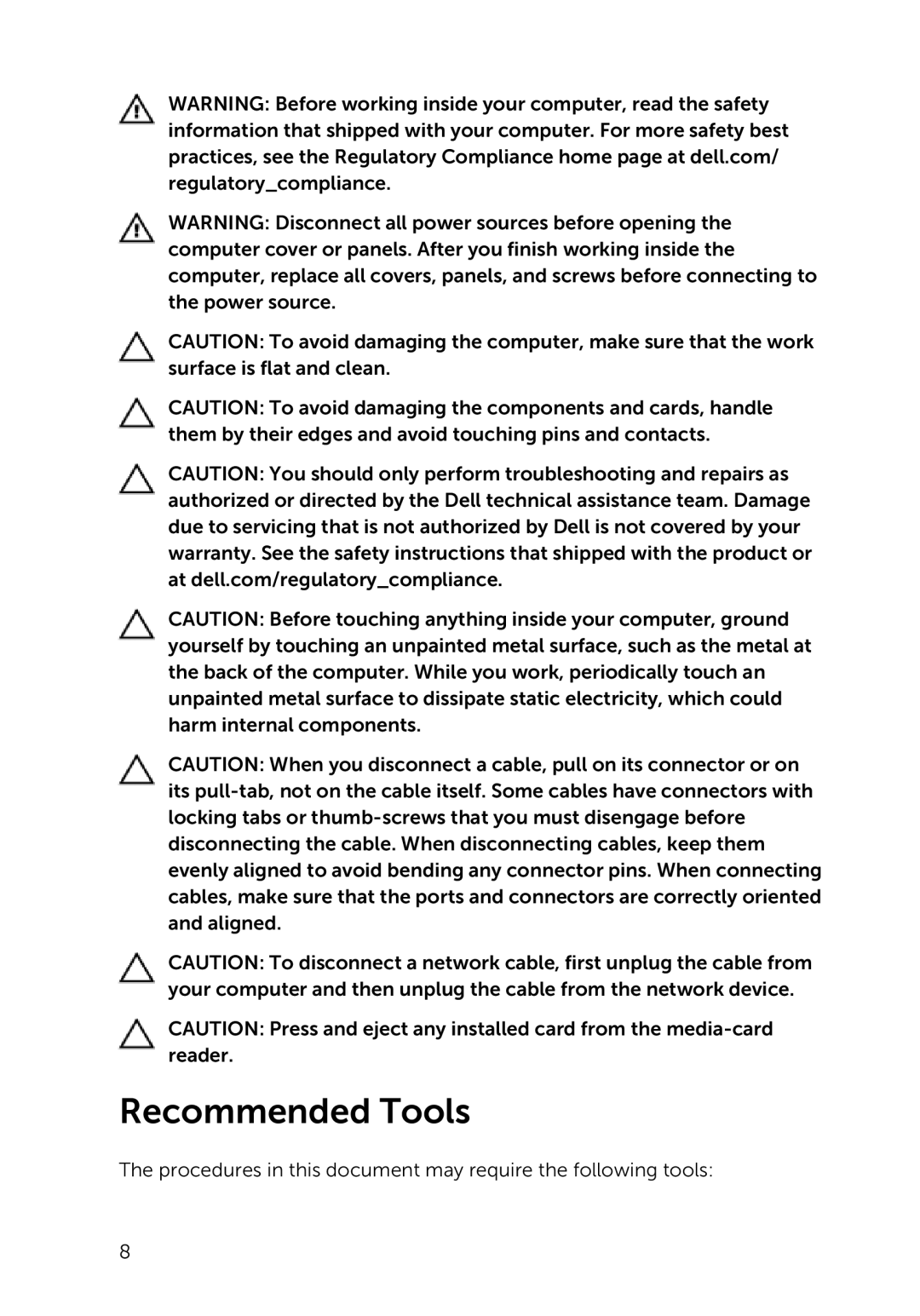 Dell 7000 service manual Recommended Tools 