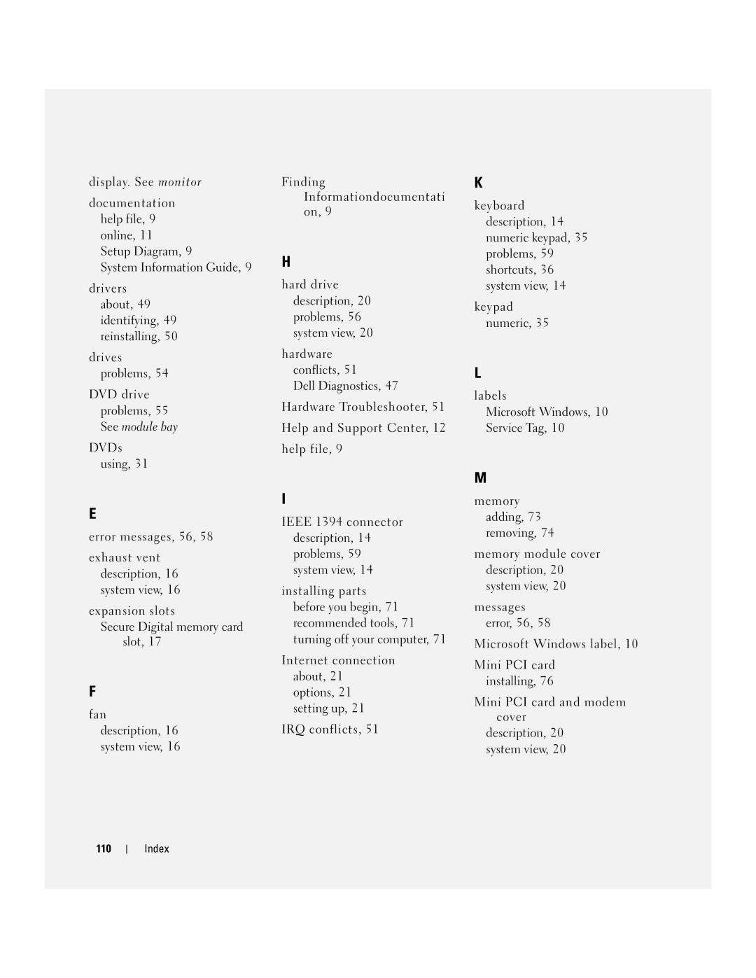 Dell 700M PP07S owner manual Index 