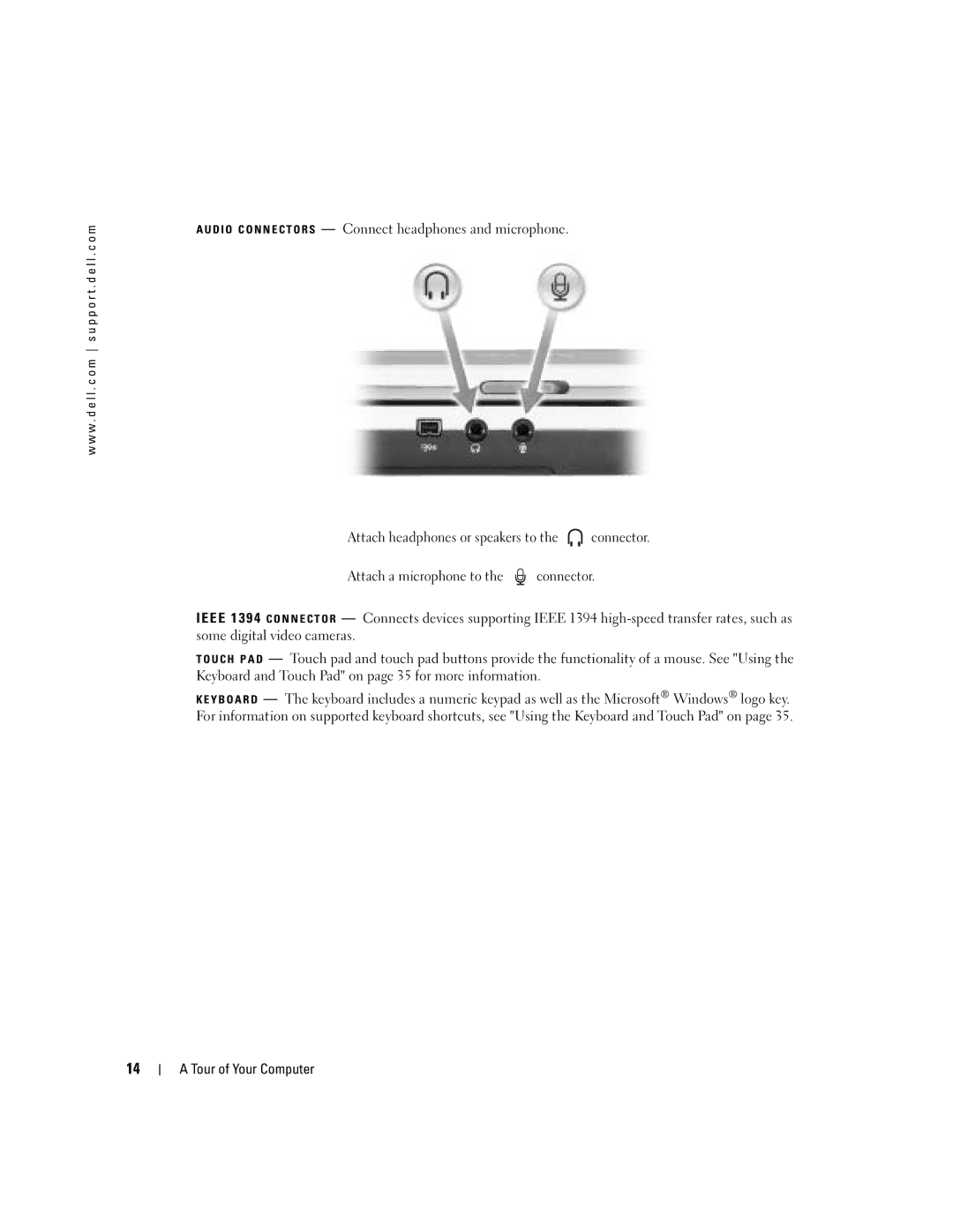 Dell 700M PP07S owner manual D I O C O N N E C T O R S Connect headphones and microphone 