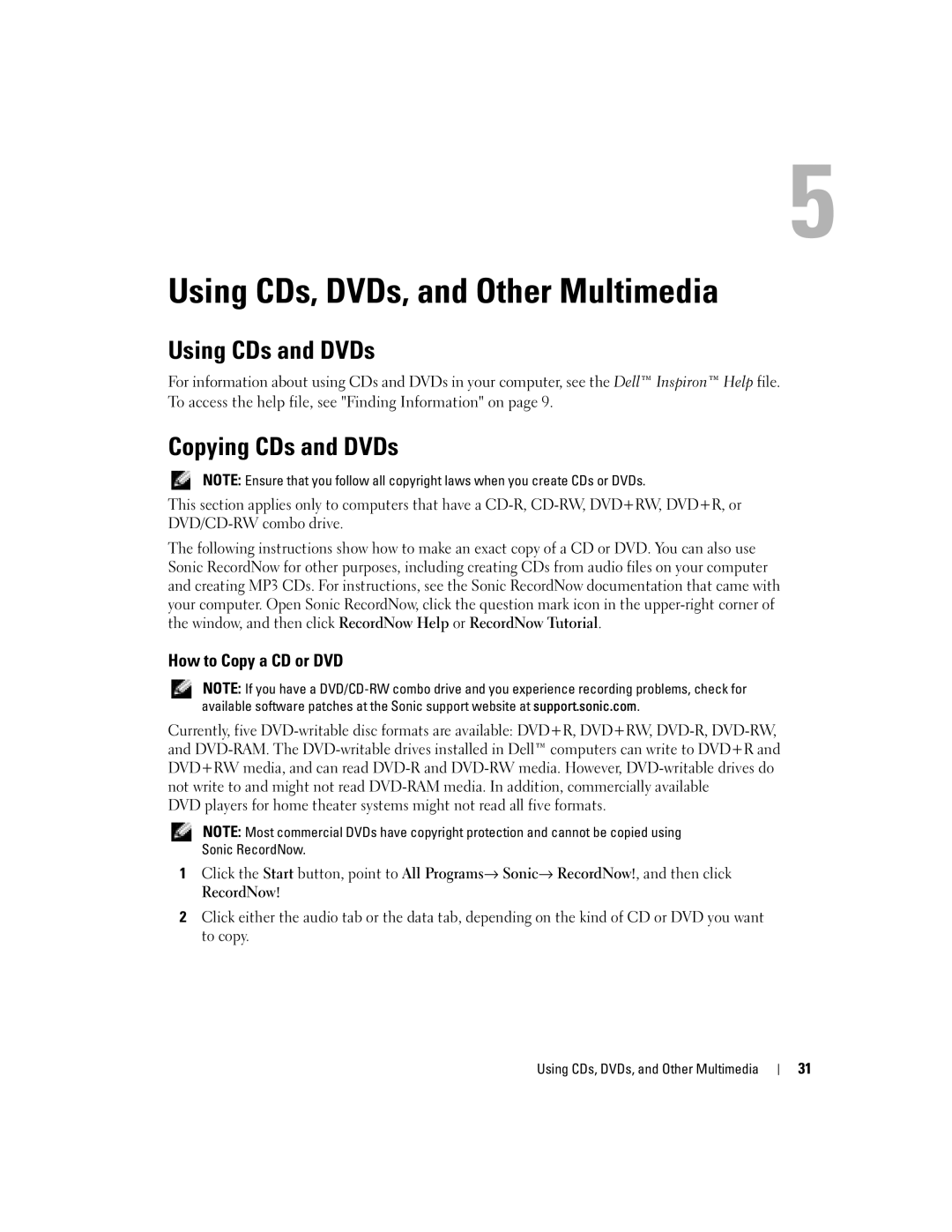 Dell 700M PP07S Using CDs, DVDs, and Other Multimedia, Using CDs and DVDs, Copying CDs and DVDs, How to Copy a CD or DVD 