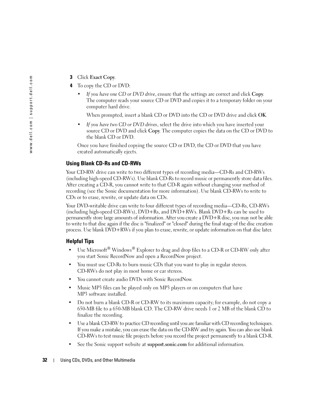 Dell 700M PP07S owner manual Using Blank CD-Rs and CD-RWs, Helpful Tips 